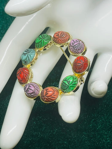 Rainbow Scarabs Circle Brooch